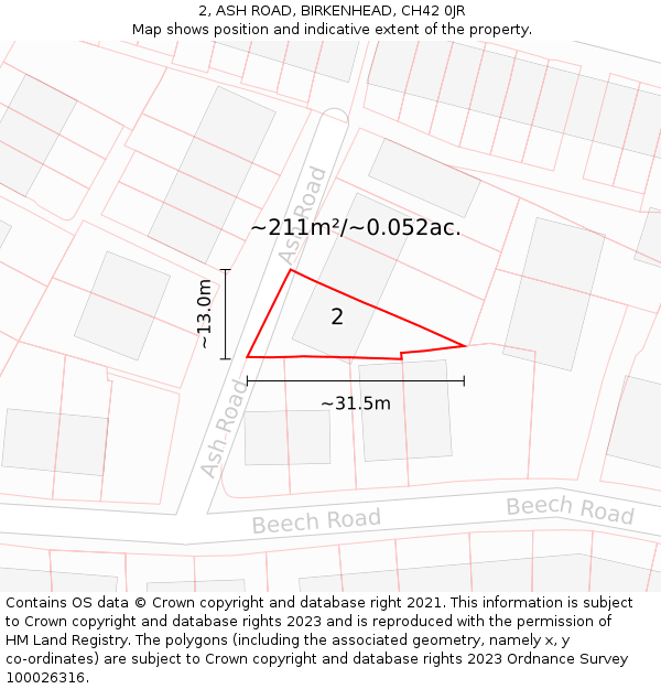 2, ASH ROAD, BIRKENHEAD, CH42 0JR: Plot and title map