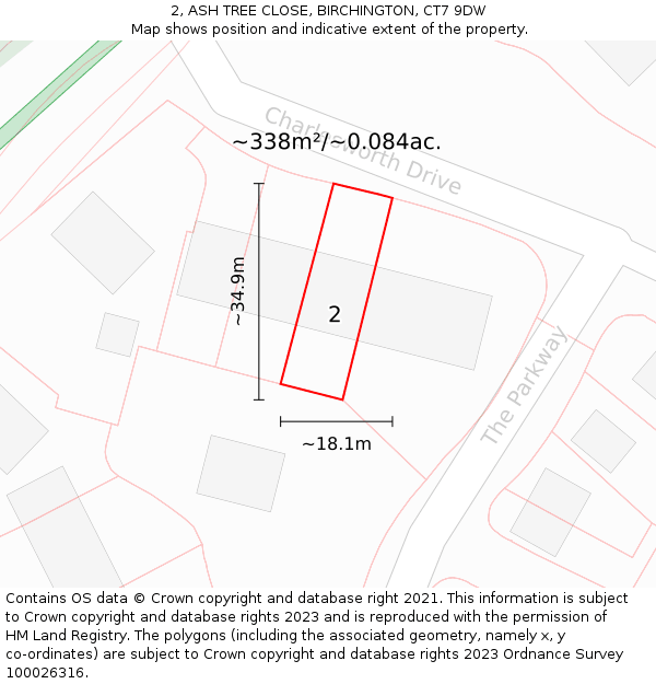 2, ASH TREE CLOSE, BIRCHINGTON, CT7 9DW: Plot and title map