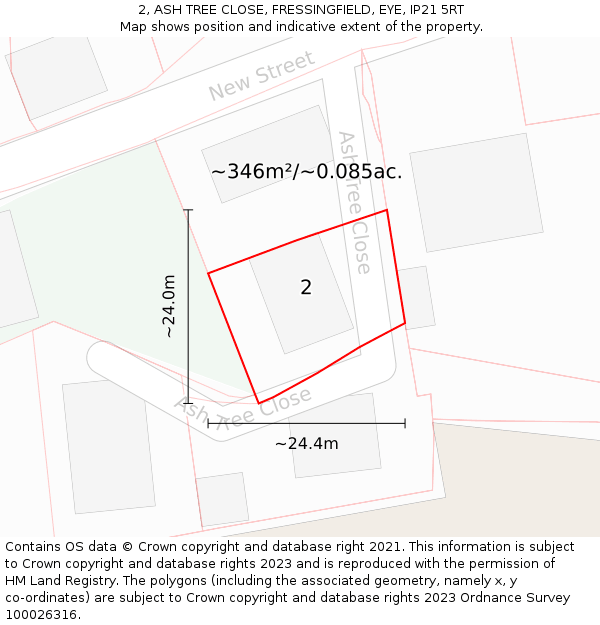 2, ASH TREE CLOSE, FRESSINGFIELD, EYE, IP21 5RT: Plot and title map