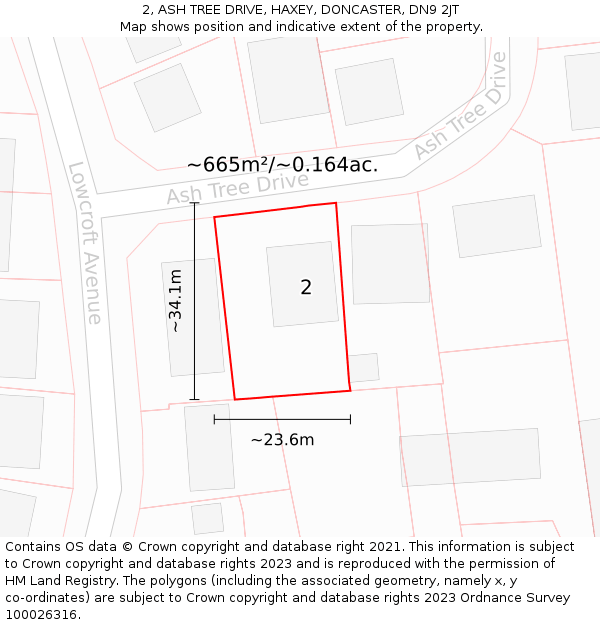 2, ASH TREE DRIVE, HAXEY, DONCASTER, DN9 2JT: Plot and title map