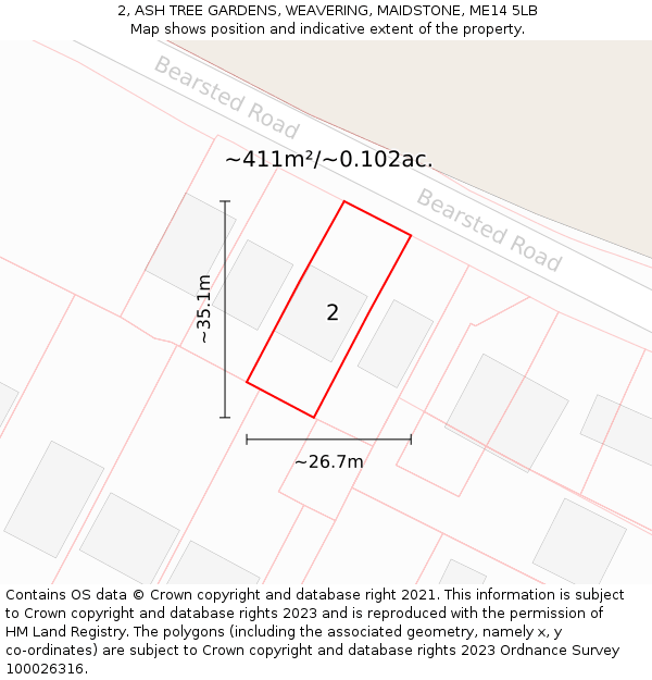2, ASH TREE GARDENS, WEAVERING, MAIDSTONE, ME14 5LB: Plot and title map