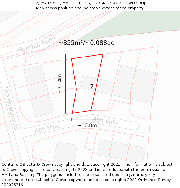 2, ASH VALE, MAPLE CROSS, RICKMANSWORTH, WD3 9UJ: Plot and title map
