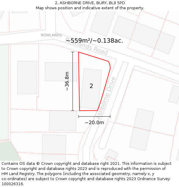 2, ASHBORNE DRIVE, BURY, BL9 5PD: Plot and title map