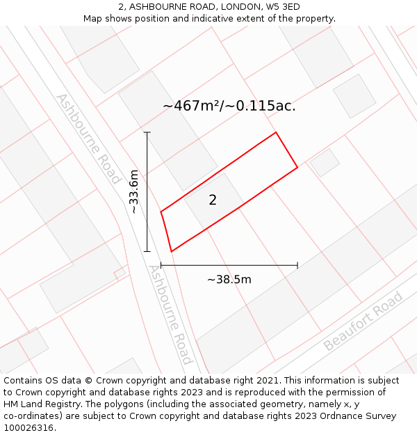 2, ASHBOURNE ROAD, LONDON, W5 3ED: Plot and title map