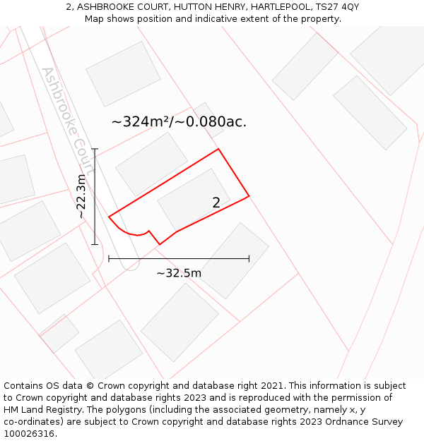 2, ASHBROOKE COURT, HUTTON HENRY, HARTLEPOOL, TS27 4QY: Plot and title map