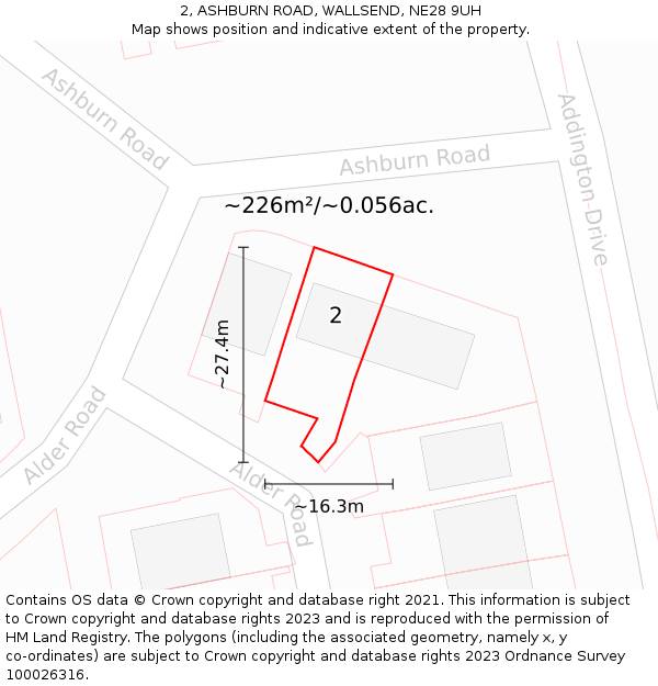2, ASHBURN ROAD, WALLSEND, NE28 9UH: Plot and title map