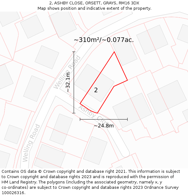 2, ASHBY CLOSE, ORSETT, GRAYS, RM16 3DX: Plot and title map
