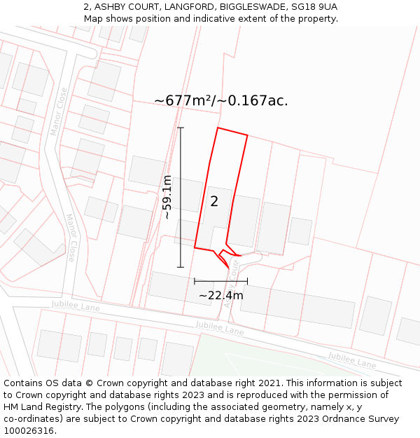 2, ASHBY COURT, LANGFORD, BIGGLESWADE, SG18 9UA: Plot and title map