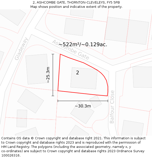 2, ASHCOMBE GATE, THORNTON-CLEVELEYS, FY5 5PB: Plot and title map