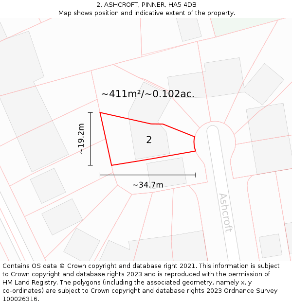 2, ASHCROFT, PINNER, HA5 4DB: Plot and title map