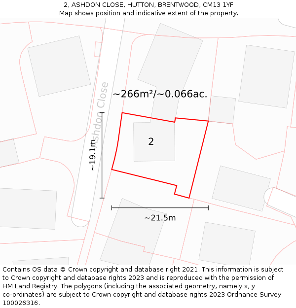 2, ASHDON CLOSE, HUTTON, BRENTWOOD, CM13 1YF: Plot and title map