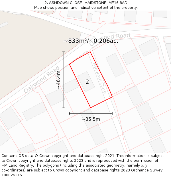 2, ASHDOWN CLOSE, MAIDSTONE, ME16 8AD: Plot and title map