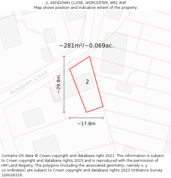 2, ASHDOWN CLOSE, WORCESTER, WR2 4NP: Plot and title map