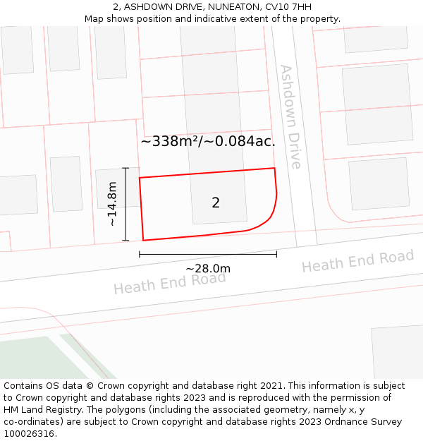 2, ASHDOWN DRIVE, NUNEATON, CV10 7HH: Plot and title map