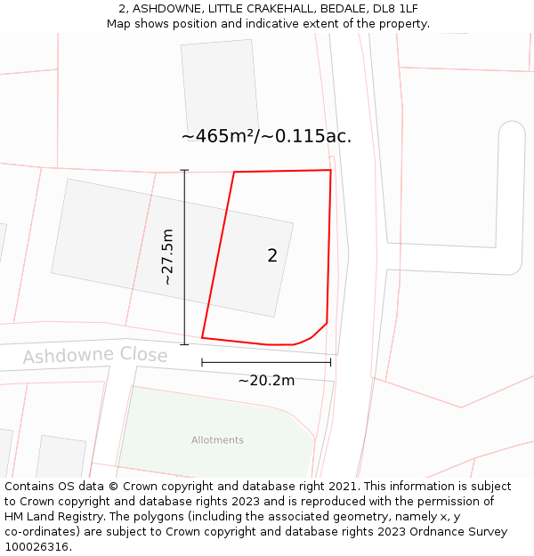 2, ASHDOWNE, LITTLE CRAKEHALL, BEDALE, DL8 1LF: Plot and title map