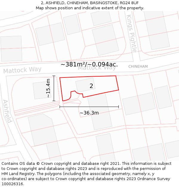 2, ASHFIELD, CHINEHAM, BASINGSTOKE, RG24 8UF: Plot and title map