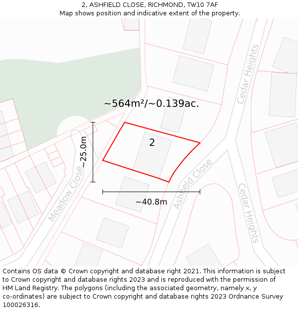 2, ASHFIELD CLOSE, RICHMOND, TW10 7AF: Plot and title map