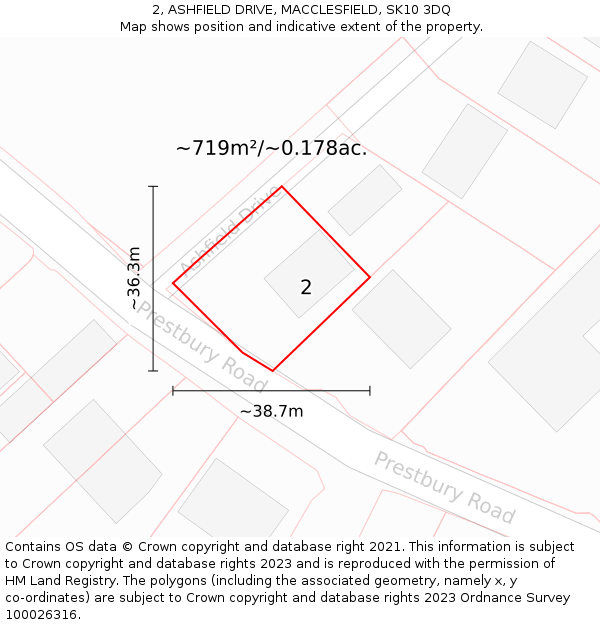2, ASHFIELD DRIVE, MACCLESFIELD, SK10 3DQ: Plot and title map
