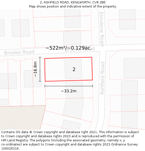 2, ASHFIELD ROAD, KENILWORTH, CV8 2BE: Plot and title map
