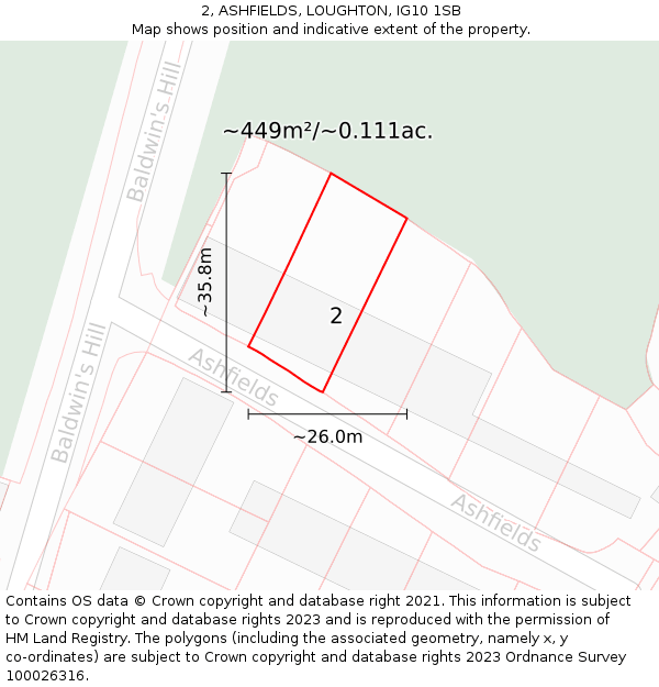 2, ASHFIELDS, LOUGHTON, IG10 1SB: Plot and title map