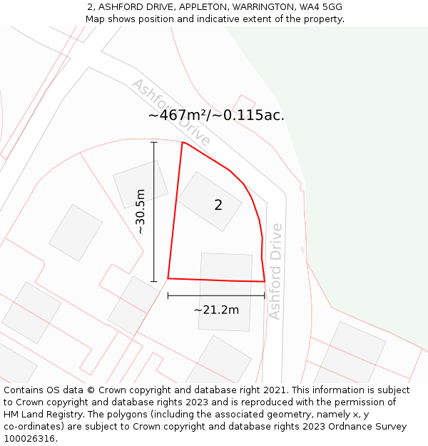 2, ASHFORD DRIVE, APPLETON, WARRINGTON, WA4 5GG: Plot and title map