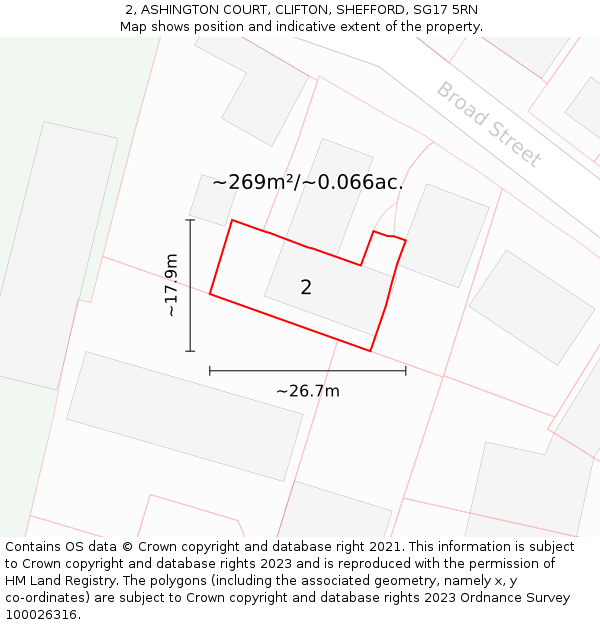 2, ASHINGTON COURT, CLIFTON, SHEFFORD, SG17 5RN: Plot and title map