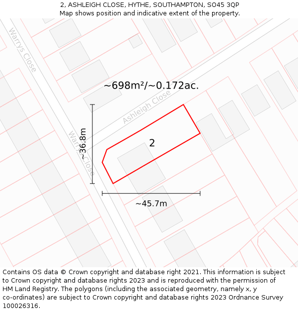 2, ASHLEIGH CLOSE, HYTHE, SOUTHAMPTON, SO45 3QP: Plot and title map