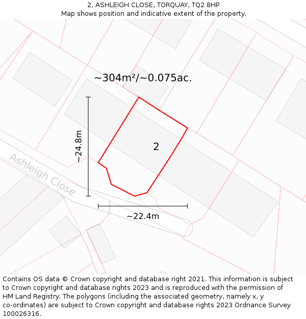 2, ASHLEIGH CLOSE, TORQUAY, TQ2 8HP: Plot and title map