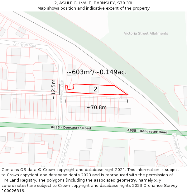 2, ASHLEIGH VALE, BARNSLEY, S70 3RL: Plot and title map
