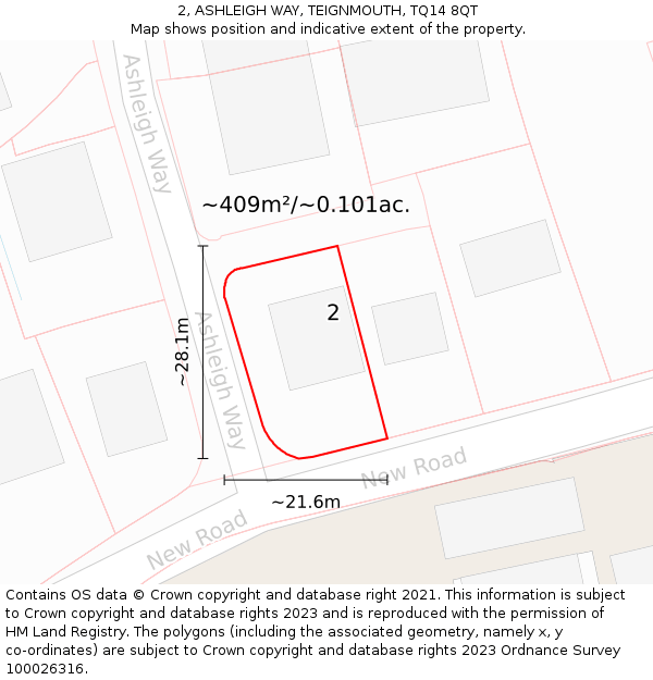2, ASHLEIGH WAY, TEIGNMOUTH, TQ14 8QT: Plot and title map