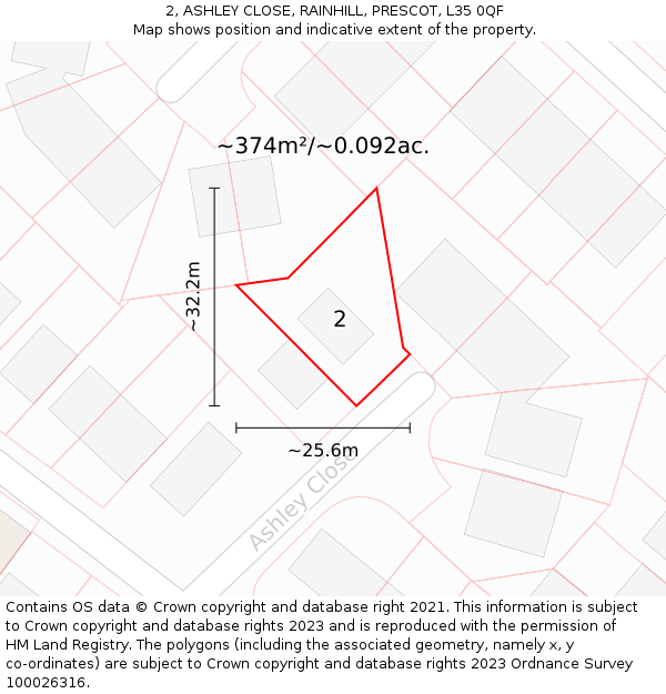 2, ASHLEY CLOSE, RAINHILL, PRESCOT, L35 0QF: Plot and title map