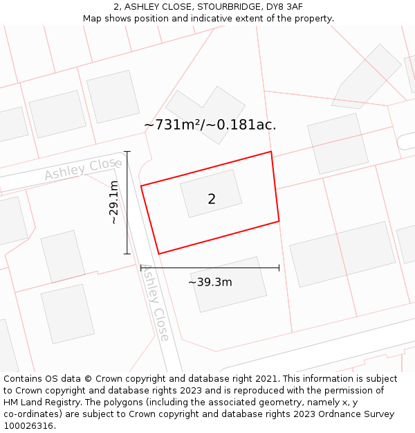 2, ASHLEY CLOSE, STOURBRIDGE, DY8 3AF: Plot and title map