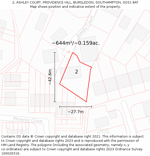 2, ASHLEY COURT, PROVIDENCE HILL, BURSLEDON, SOUTHAMPTON, SO31 8AT: Plot and title map