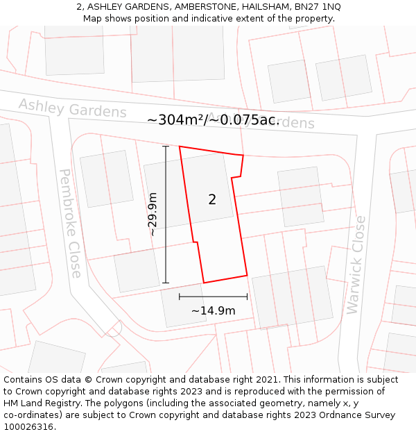 2, ASHLEY GARDENS, AMBERSTONE, HAILSHAM, BN27 1NQ: Plot and title map