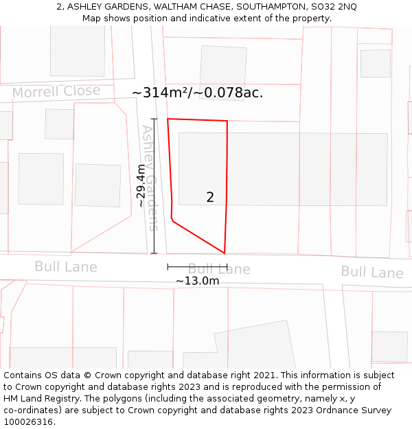 2, ASHLEY GARDENS, WALTHAM CHASE, SOUTHAMPTON, SO32 2NQ: Plot and title map