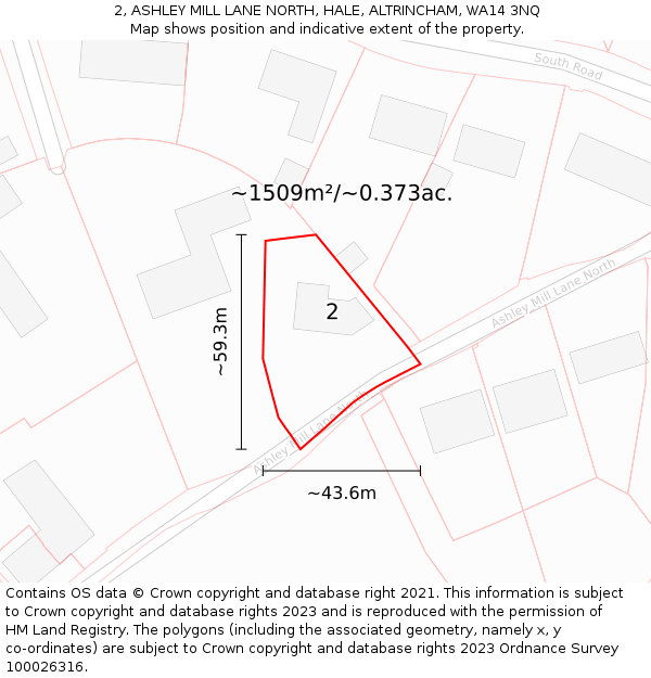 2, ASHLEY MILL LANE NORTH, HALE, ALTRINCHAM, WA14 3NQ: Plot and title map