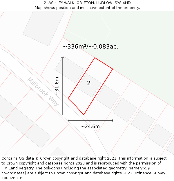 2, ASHLEY WALK, ORLETON, LUDLOW, SY8 4HD: Plot and title map