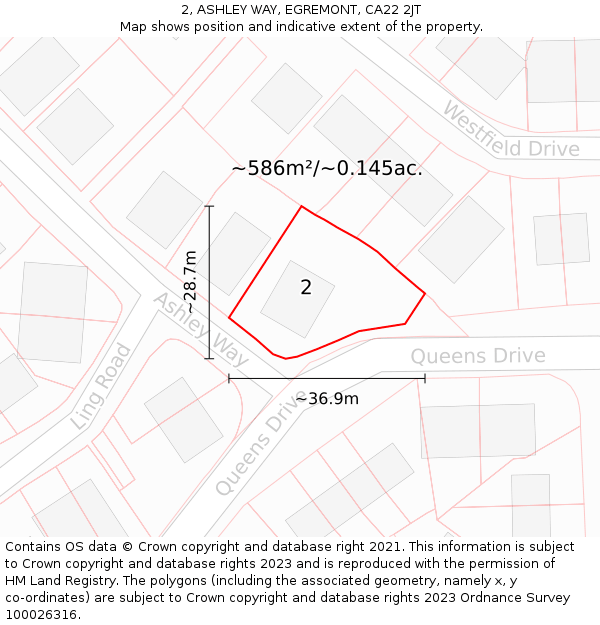 2, ASHLEY WAY, EGREMONT, CA22 2JT: Plot and title map