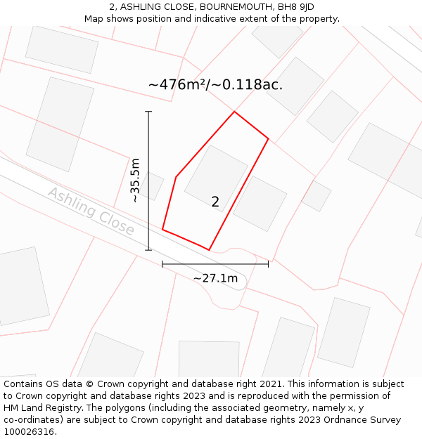 2, ASHLING CLOSE, BOURNEMOUTH, BH8 9JD: Plot and title map