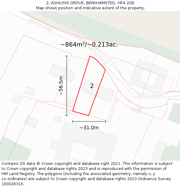 2, ASHLYNS GROVE, BERKHAMSTED, HP4 2GE: Plot and title map
