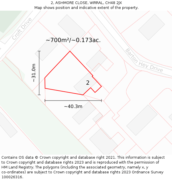 2, ASHMORE CLOSE, WIRRAL, CH48 2JX: Plot and title map