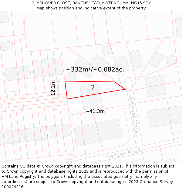 2, ASHOVER CLOSE, RAVENSHEAD, NOTTINGHAM, NG15 9DY: Plot and title map