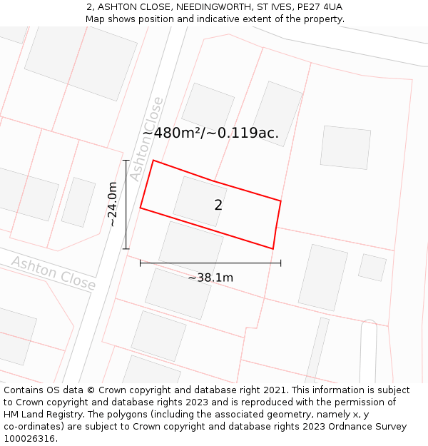 2, ASHTON CLOSE, NEEDINGWORTH, ST IVES, PE27 4UA: Plot and title map