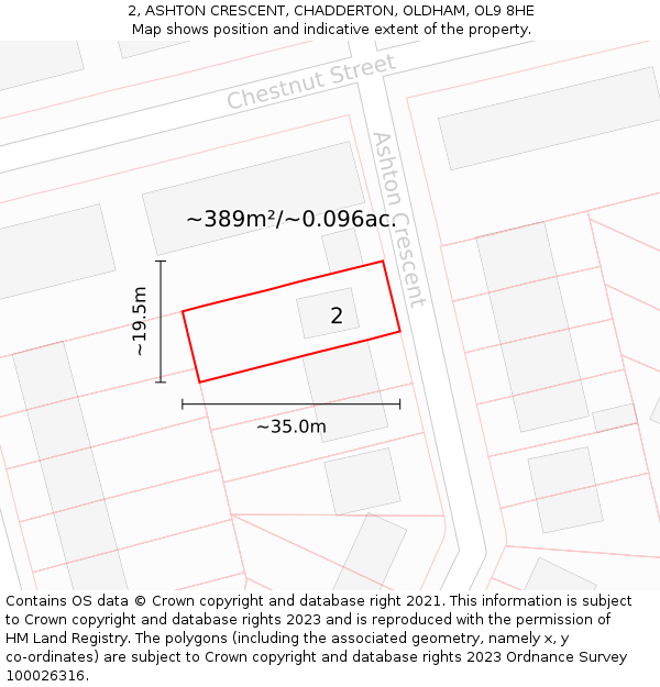 2, ASHTON CRESCENT, CHADDERTON, OLDHAM, OL9 8HE: Plot and title map