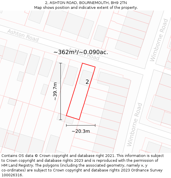 2, ASHTON ROAD, BOURNEMOUTH, BH9 2TN: Plot and title map