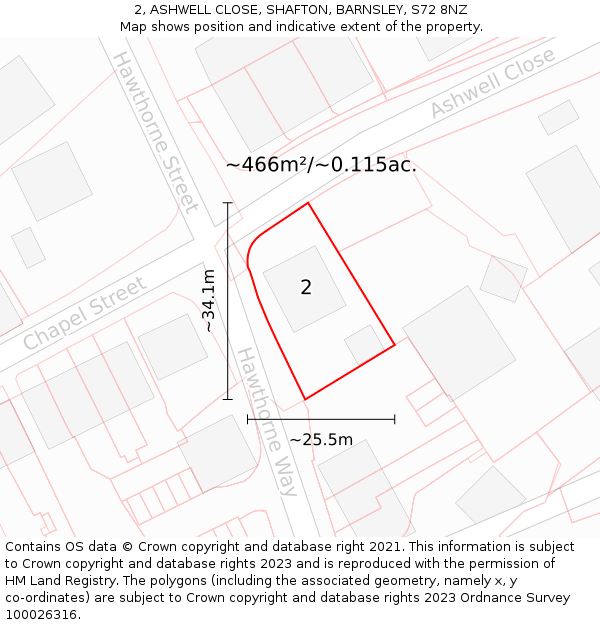 2, ASHWELL CLOSE, SHAFTON, BARNSLEY, S72 8NZ: Plot and title map