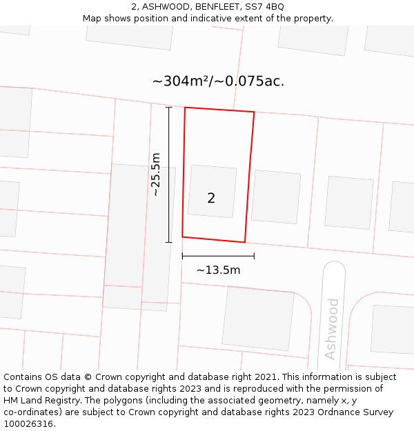 2, ASHWOOD, BENFLEET, SS7 4BQ: Plot and title map