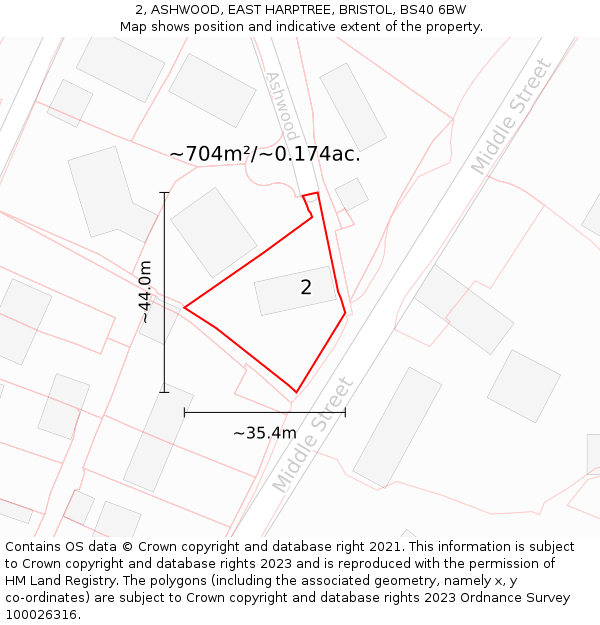 2, ASHWOOD, EAST HARPTREE, BRISTOL, BS40 6BW: Plot and title map