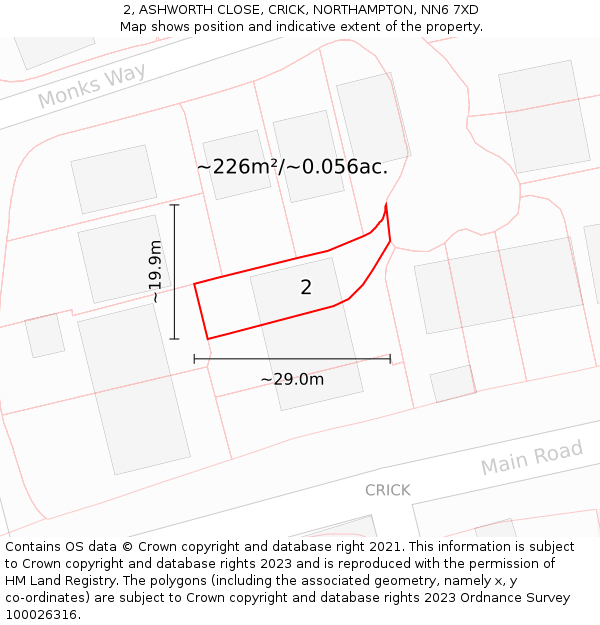 2, ASHWORTH CLOSE, CRICK, NORTHAMPTON, NN6 7XD: Plot and title map