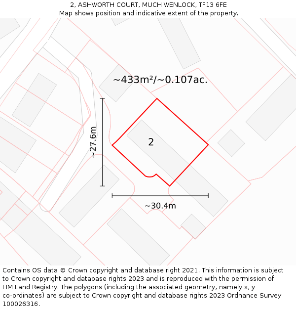 2, ASHWORTH COURT, MUCH WENLOCK, TF13 6FE: Plot and title map